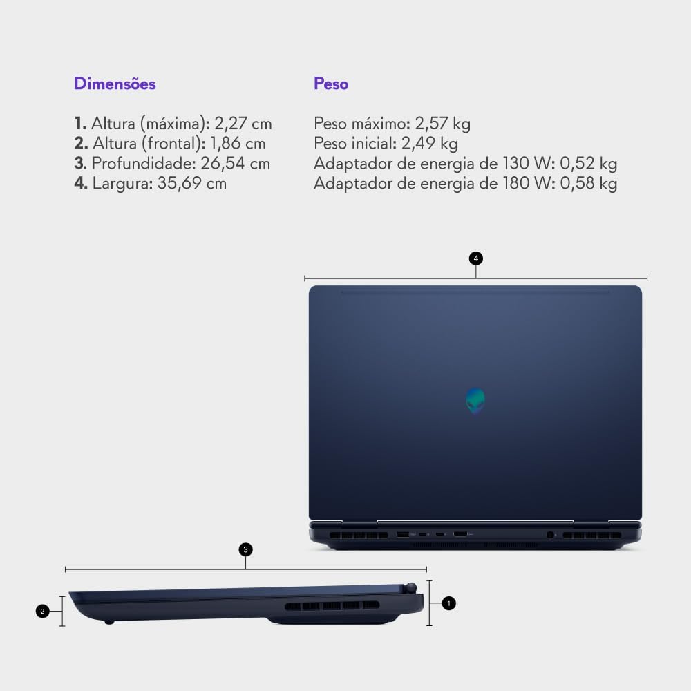 Notebook Gamer Alienware Aurora AC16-C7240H-D30 - Intel Core 7, NVIDIA RTX 3050, 16GB RAM, 512GB SSD, LED Full HD 120Hz, Linux