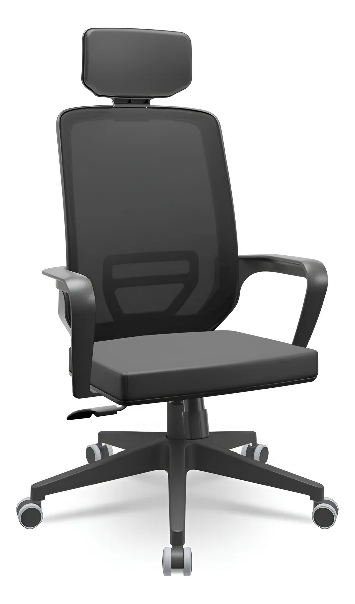 Cadeira Presidente Adrix Vinil Preto Apoio Cabeça Plaxmetal